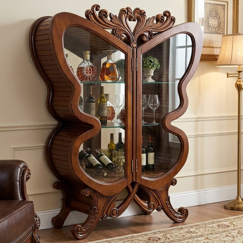 Butterfly Wing Wooden Wine Cabinet