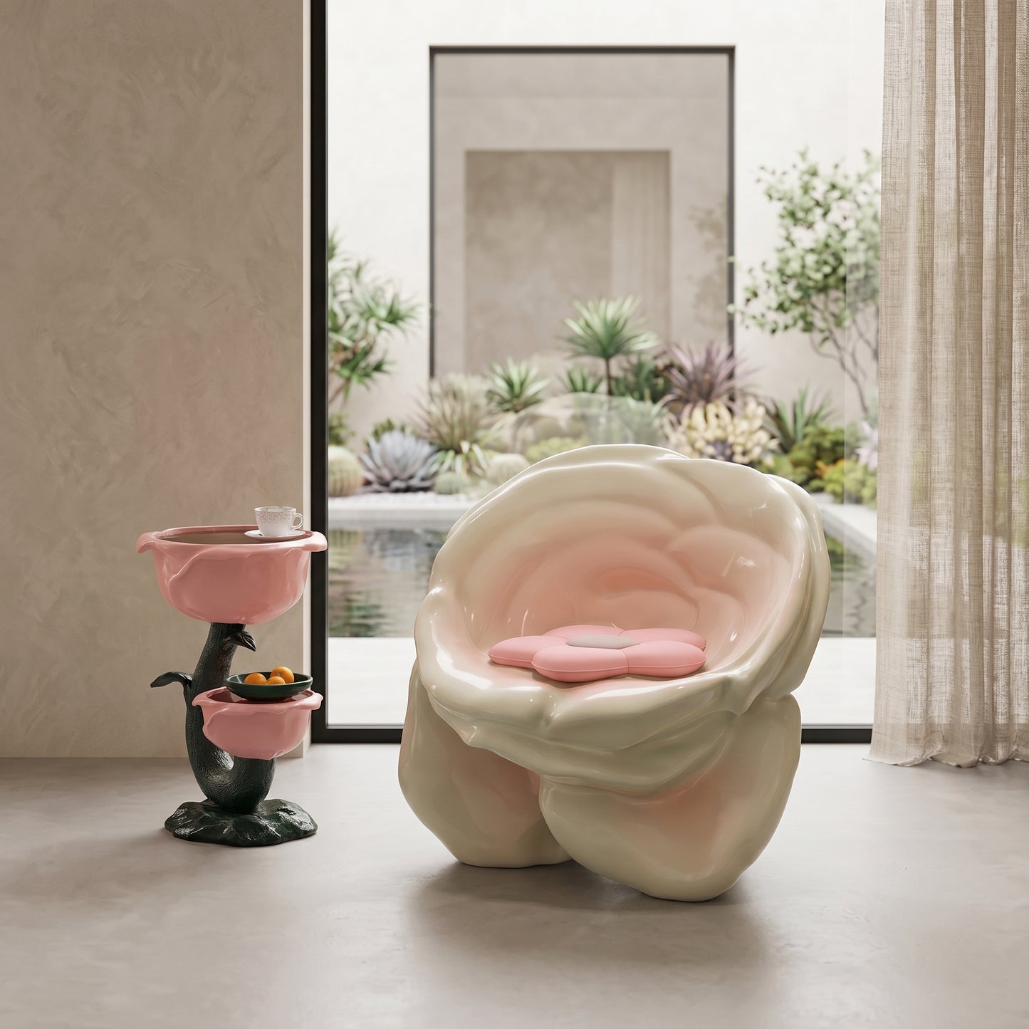 Artistic Rose Shape Accent Sculptural Chair