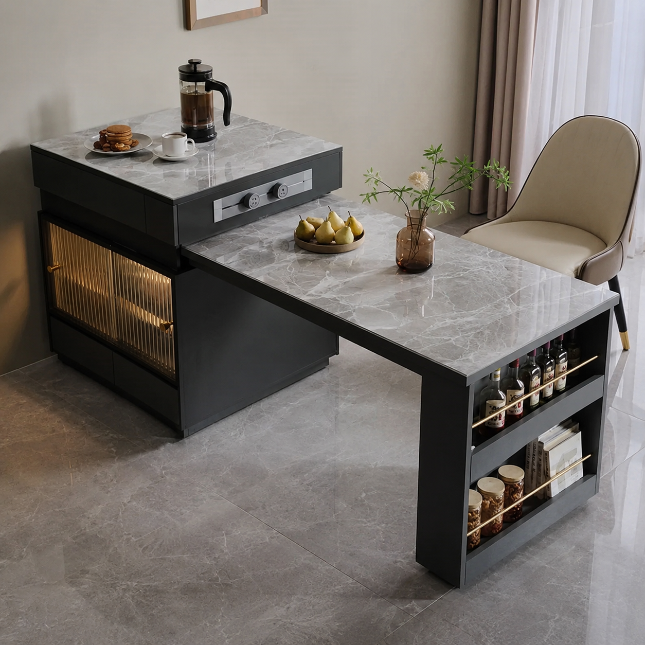 Modesta Compact Pull-Out Kitchen Island Dining Table