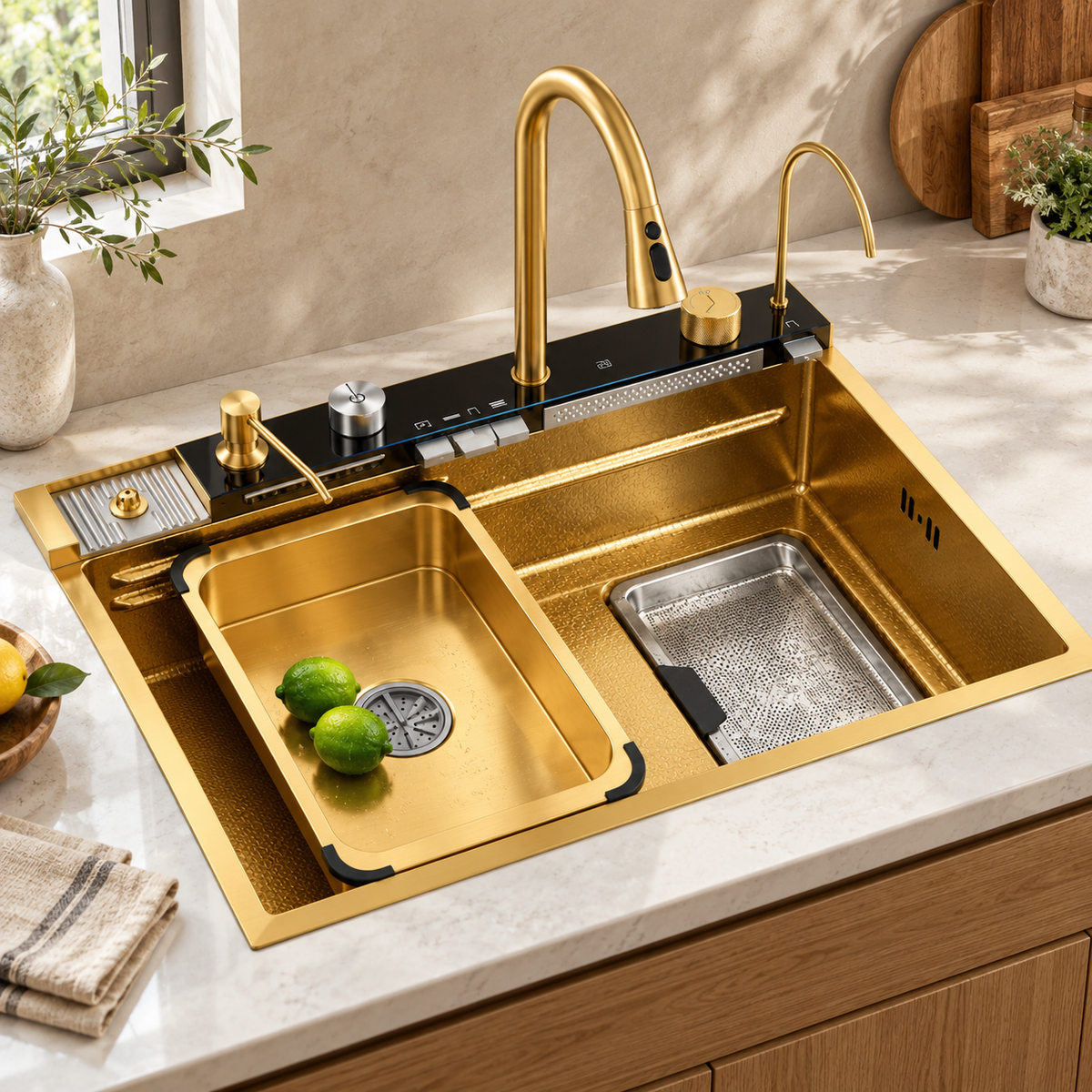Golden Flow Waterfall Kitchen Workstation Sink