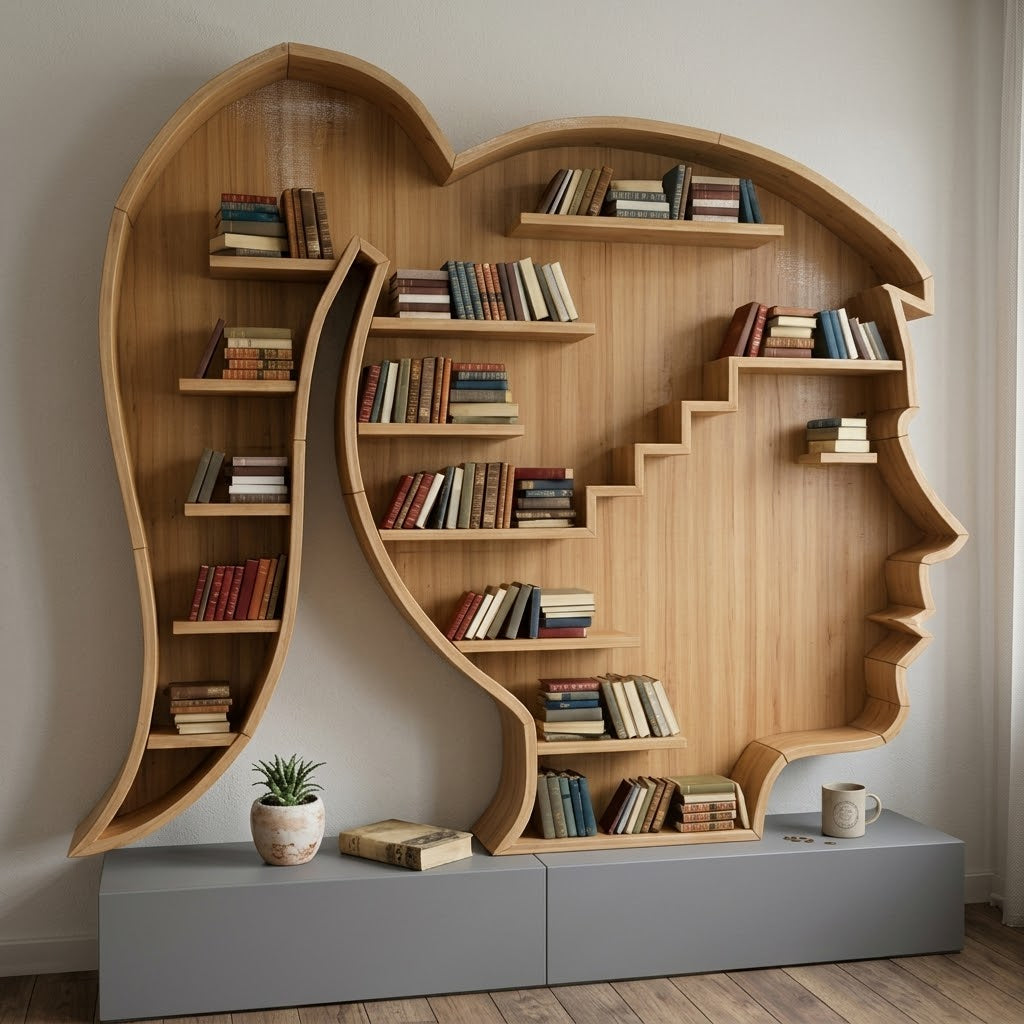 Mindshelf Face Silhouette Decorative Wooden Bookcase Shelf