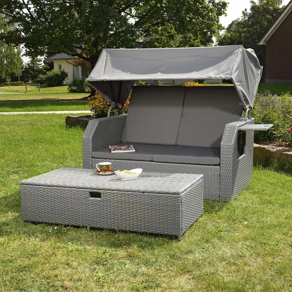 Foldable Sunshade Double Canopy Outdoor Lounge Sofa