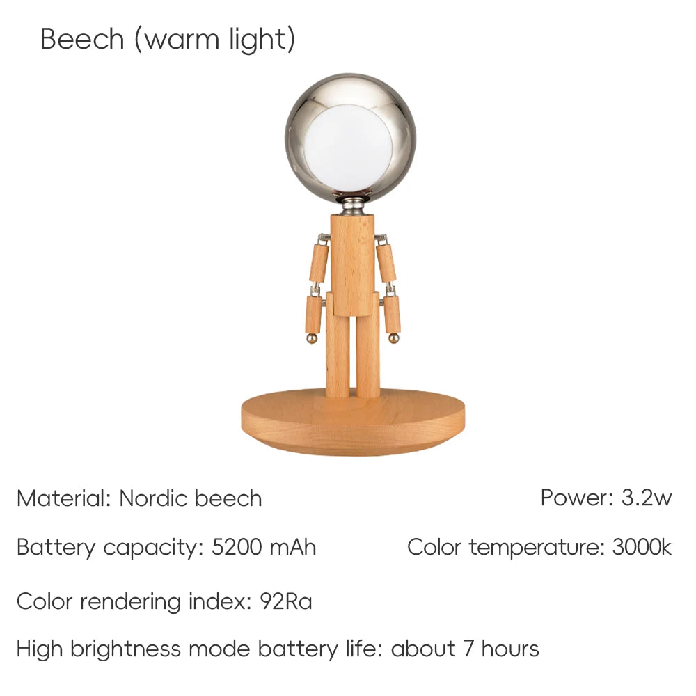 Lunar Robot Astronaut Wooden Table Lamp