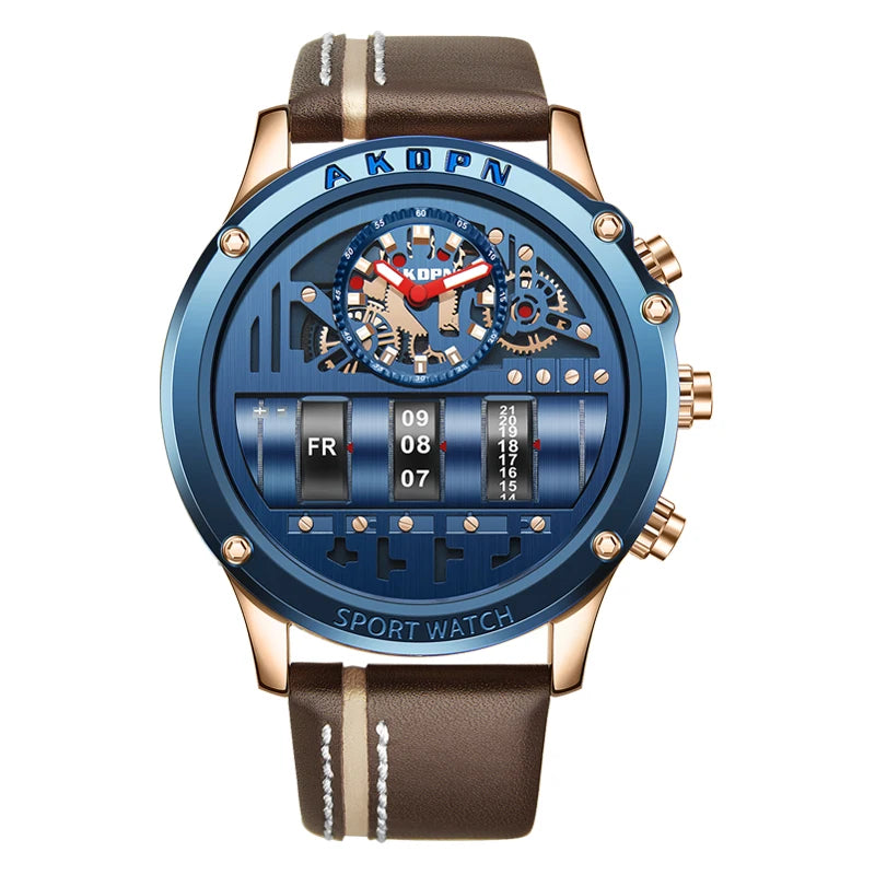 Time Capsule Rotating Calendar Engine Dial Watch