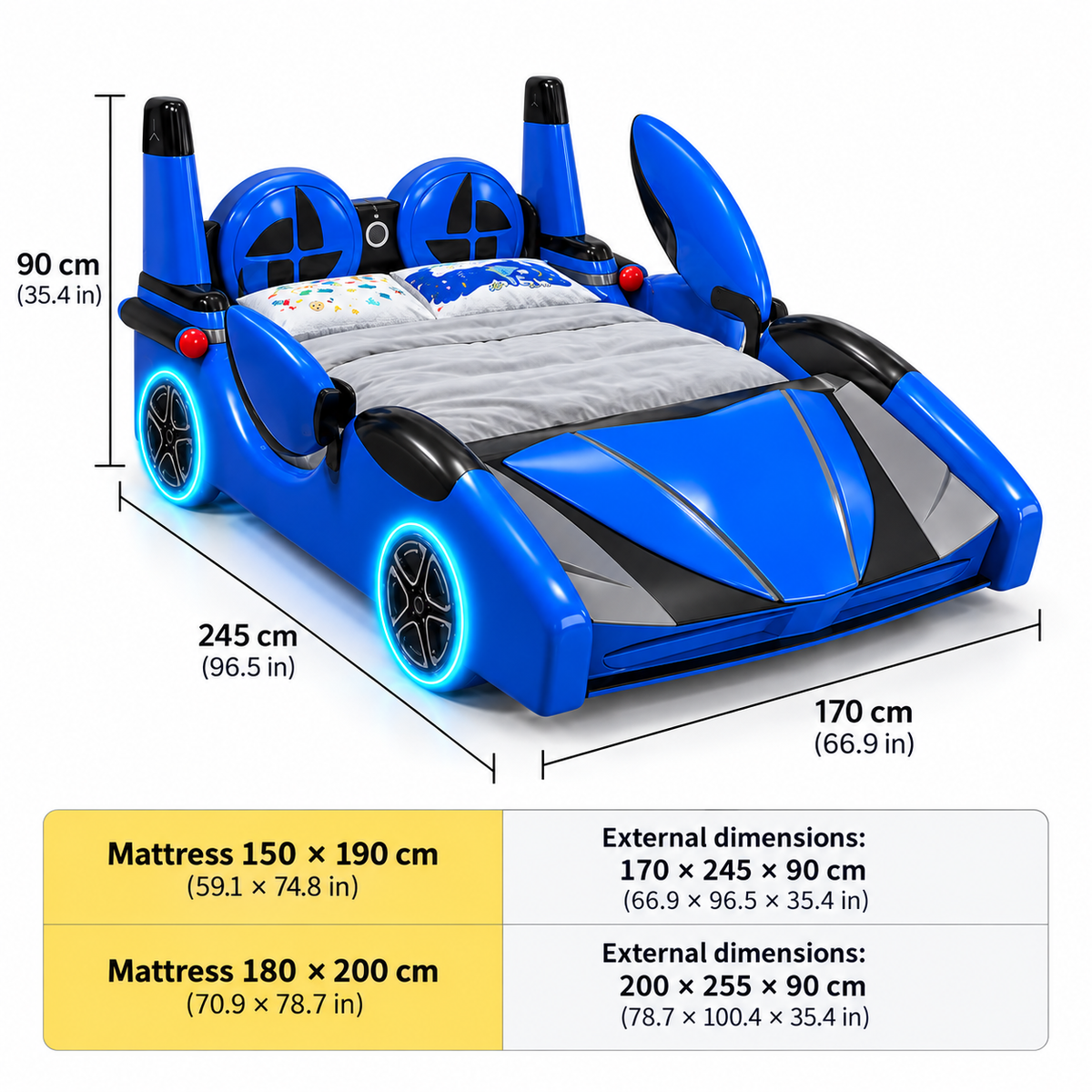 Speed Race Car LED Light Kids Bed