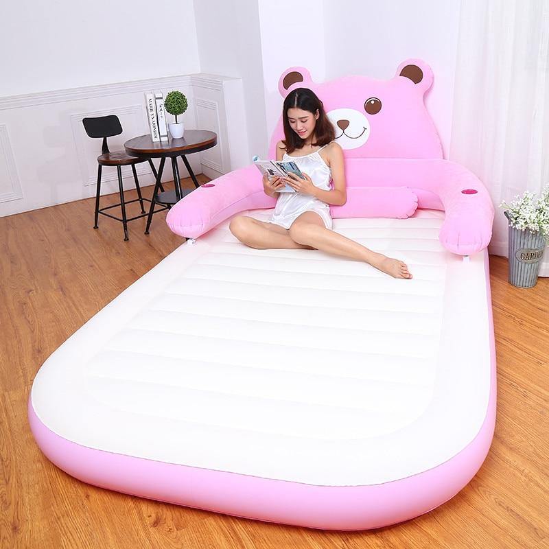 Cartoon Bear Comfy Inflatable Bed with Backrest - MaviGadget