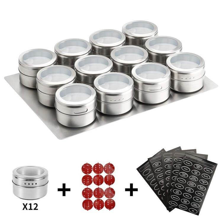 Magnetic Stainless Steel Seasoning Spice Jar Set - MaviGadget