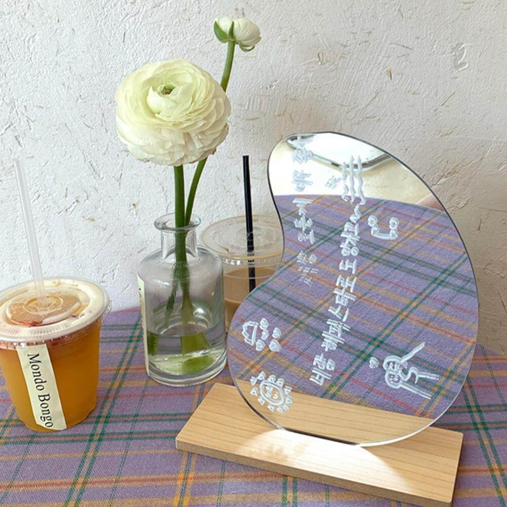 Irregular Korean Style Decorative Make-up Mirror Wooden Base - MaviGadget