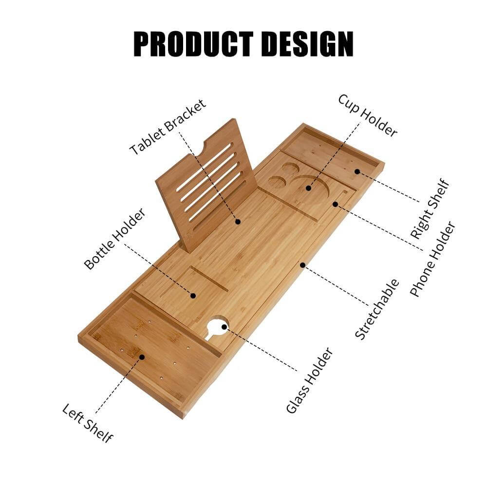 Extendable Bathtub Non-Slip Food Drink Tray - MaviGadget