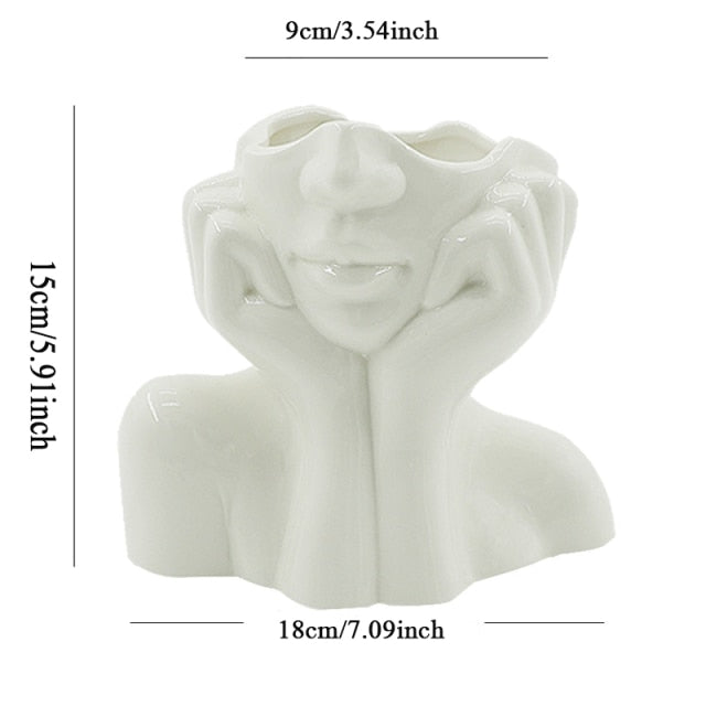 Ceramic Abstract Human Face Flower Vase