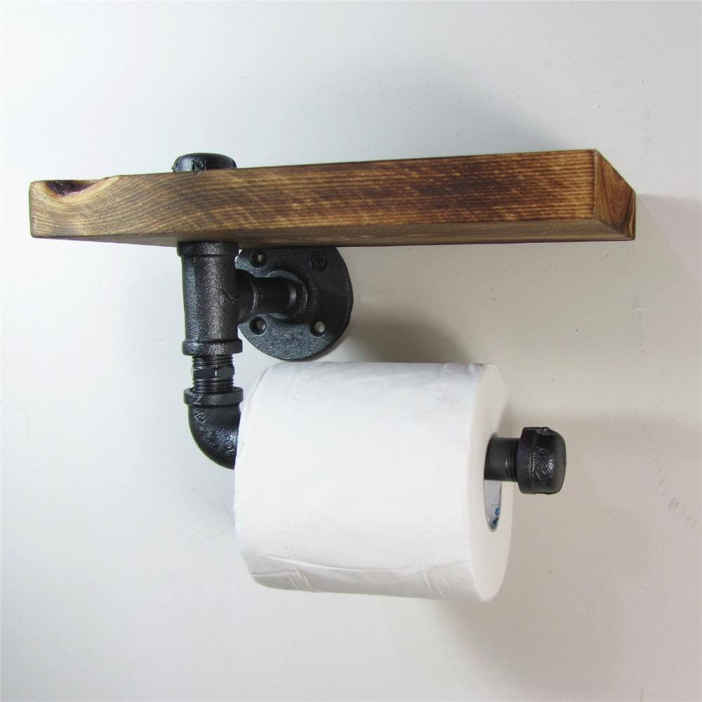 Wooden Urban Industrial Wall Mount Holder with Roller - MaviGadget