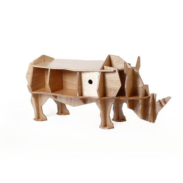 3D self-build puzzle rhino coffee table with organizer - MaviGadget