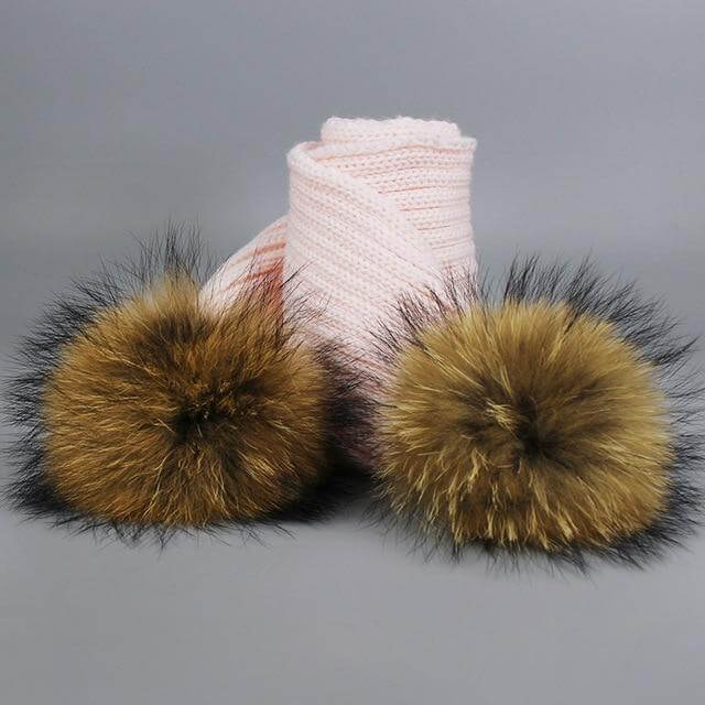 Pom Pom Beanie Warm Knitted Bobble Fur Pompom Hat and Scarf Set - MaviGadget