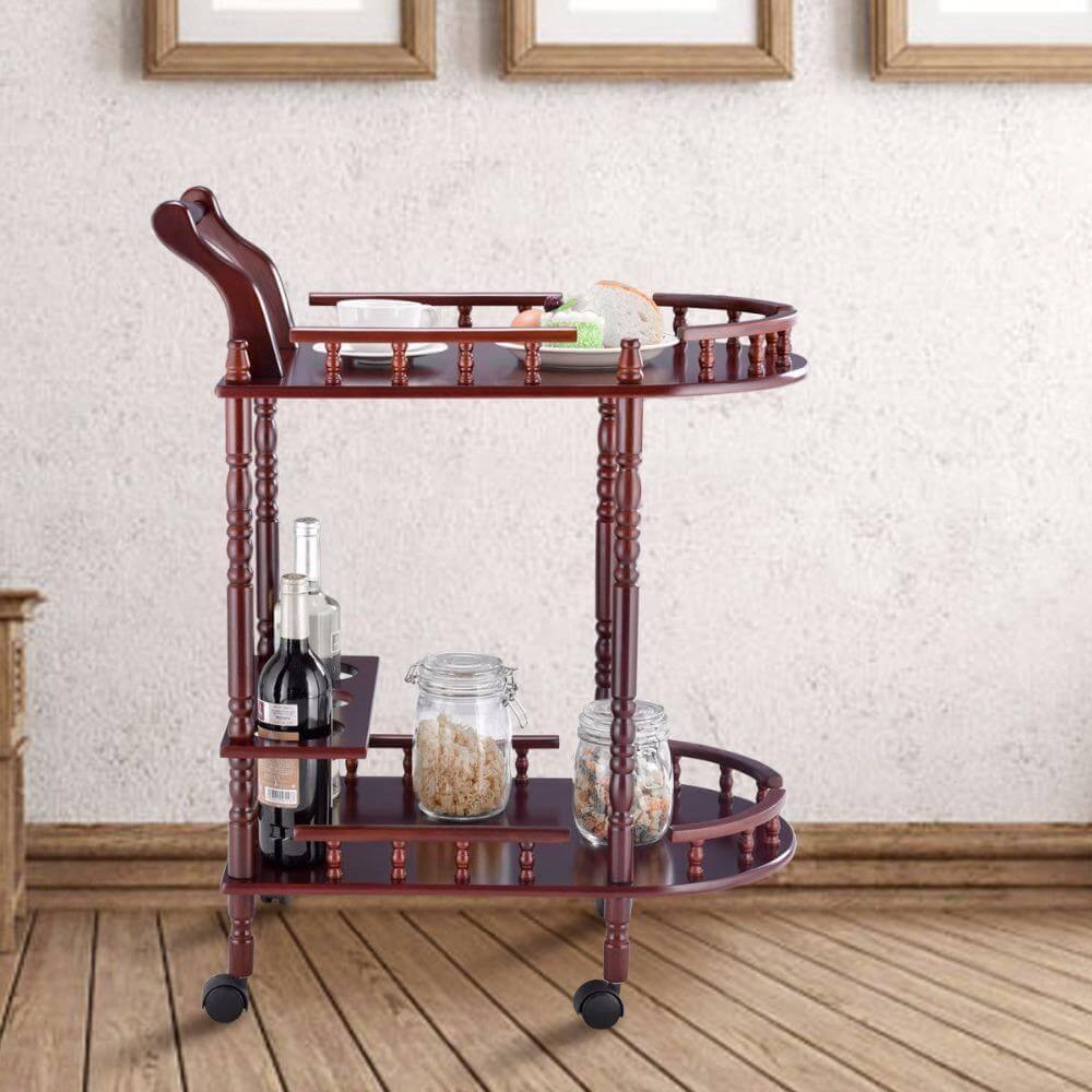 Wooden Kitchen Serving Bar Cart with 2 Tier - MaviGadget