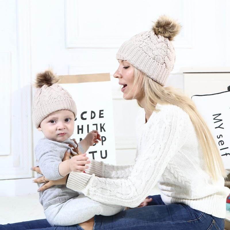 2Pcs Mom and Baby Warm Comfy Knit Hats - MaviGadget