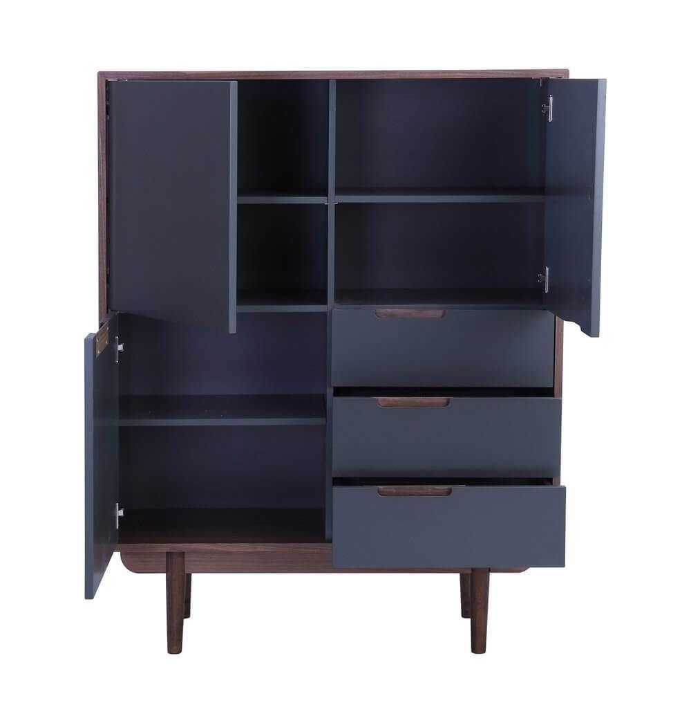 Walnut & Gunmetal Grey Tall Sideboard - - MaviGadget