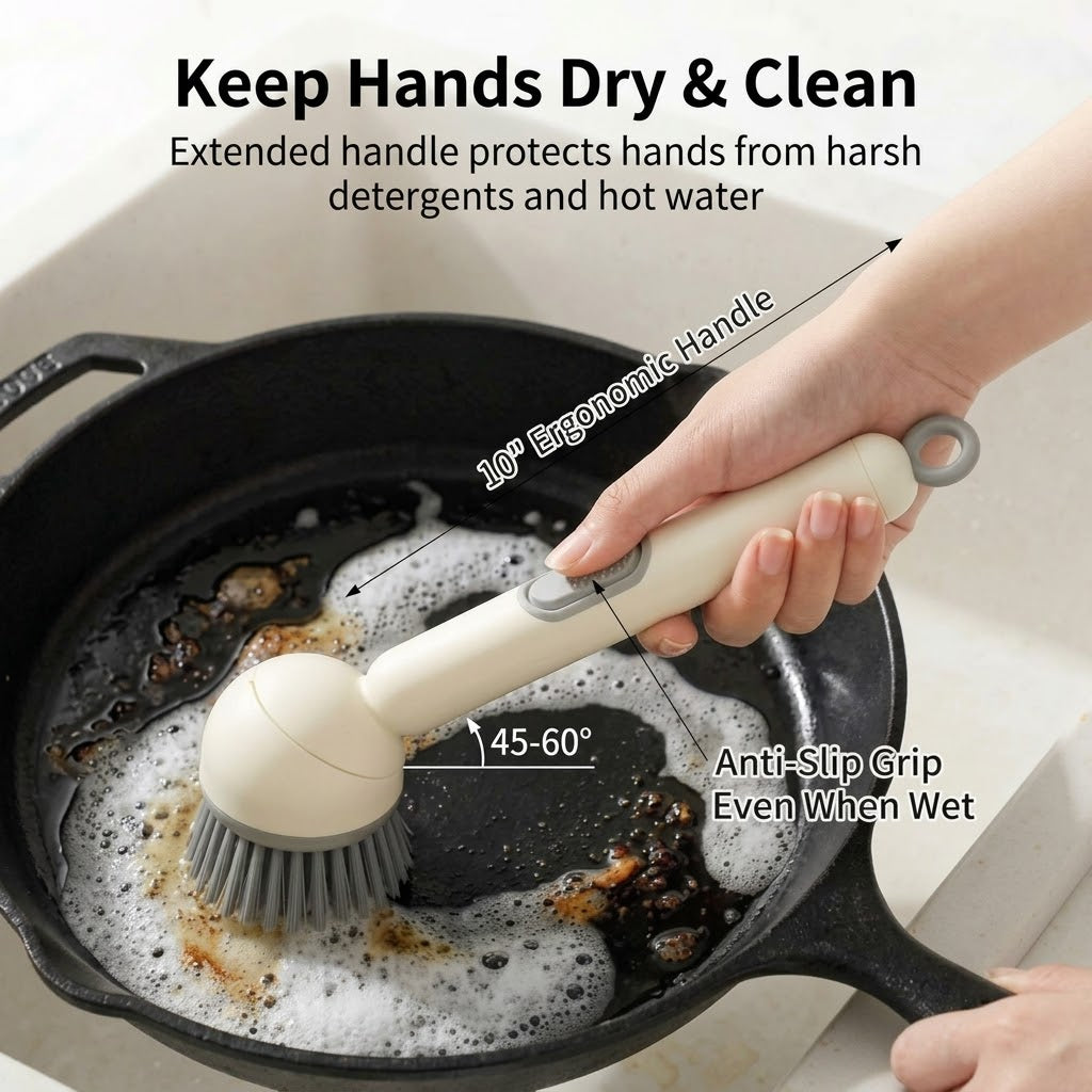 Press Clean Soap Dispensing Pot Scrub Brush