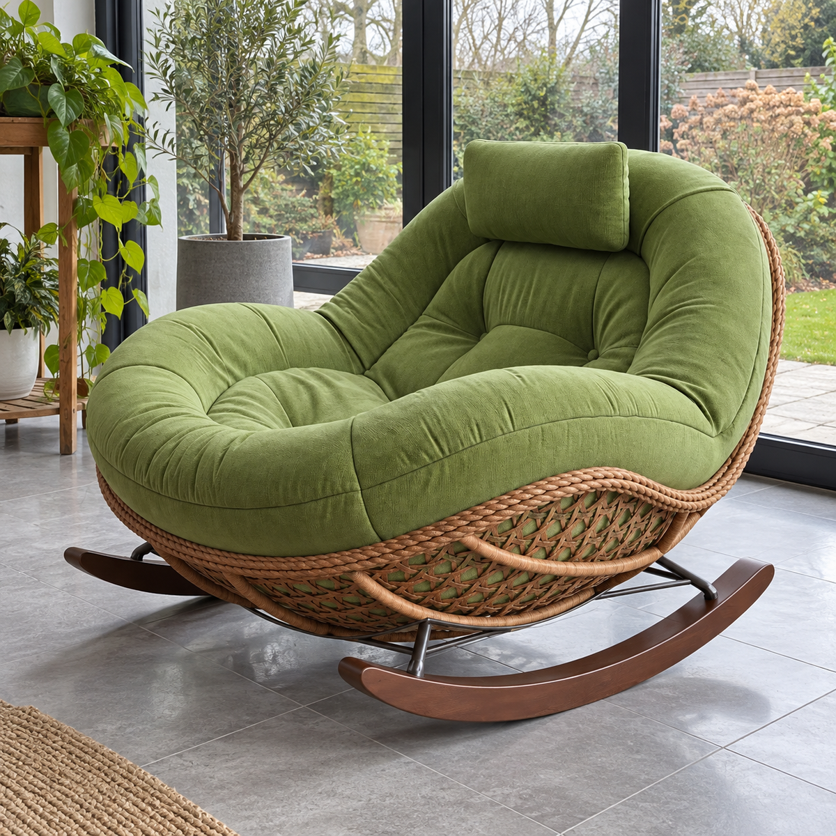Intreccio Curved Rattan Cushioned Rocking Chair