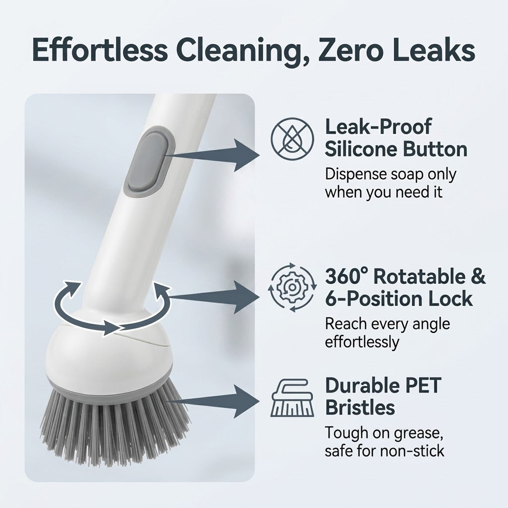 Press Clean Soap Dispensing Pot Scrub Brush
