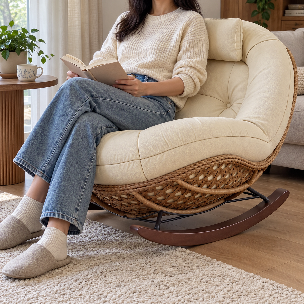 Intreccio Curved Rattan Cushioned Rocking Chair