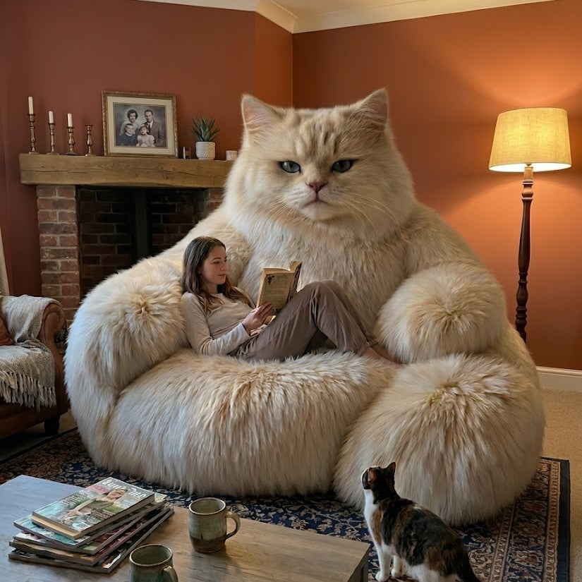 Lazy Giant White Cat Plush Lounge Sofa