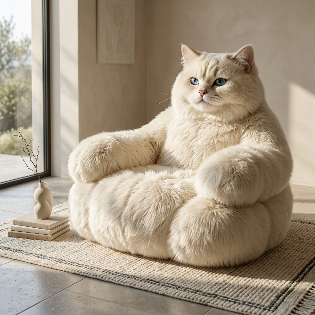 Lazy Giant White Cat Plush Lounge Sofa