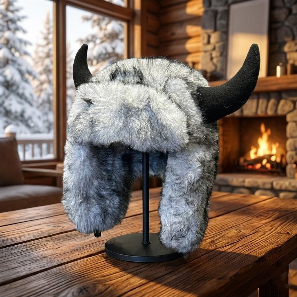 Viking Horn Fur Winter Trapper Hat
