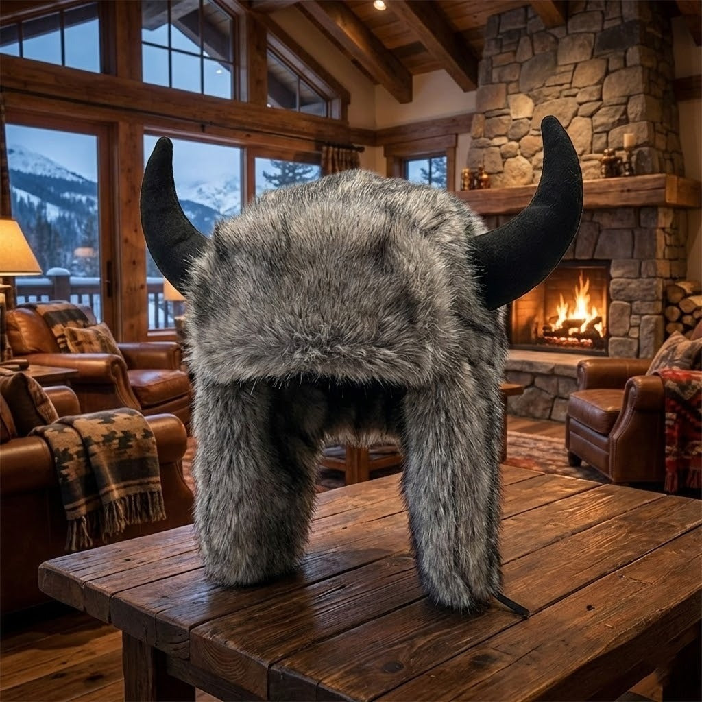 Viking Horn Fur Winter Trapper Hat
