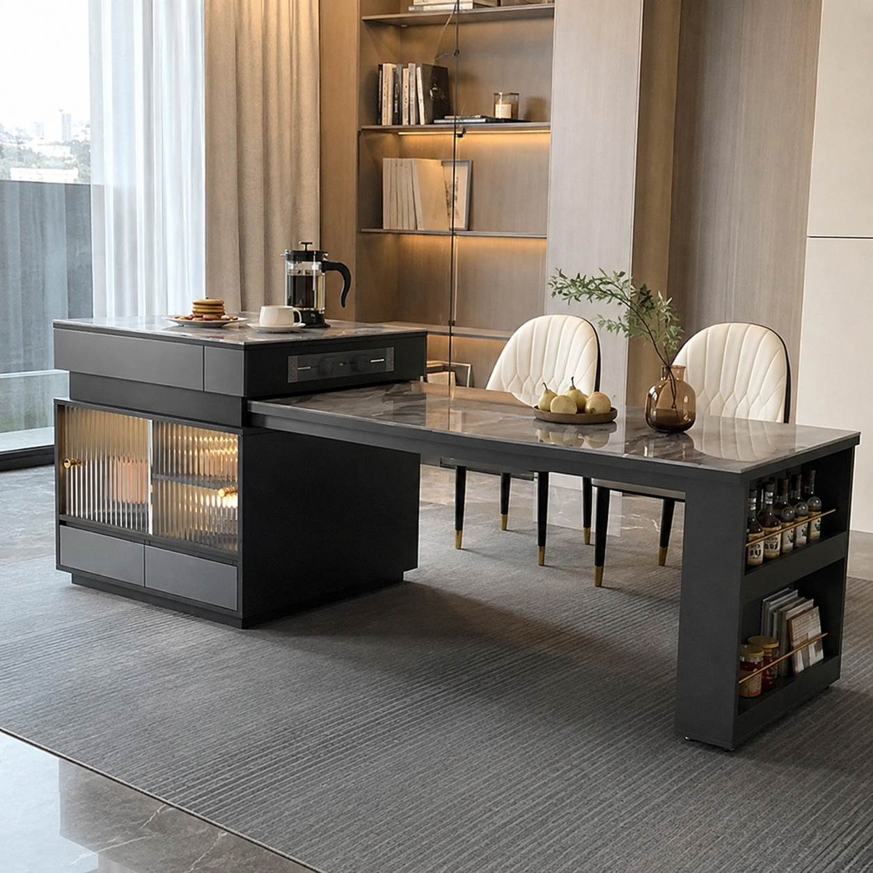 Modesta Compact Pull-Out Kitchen Island Dining Table