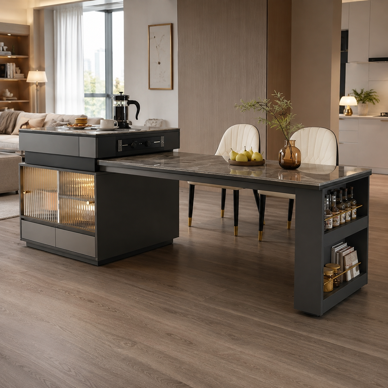 Modesta Compact Pull-Out Kitchen Island Dining Table