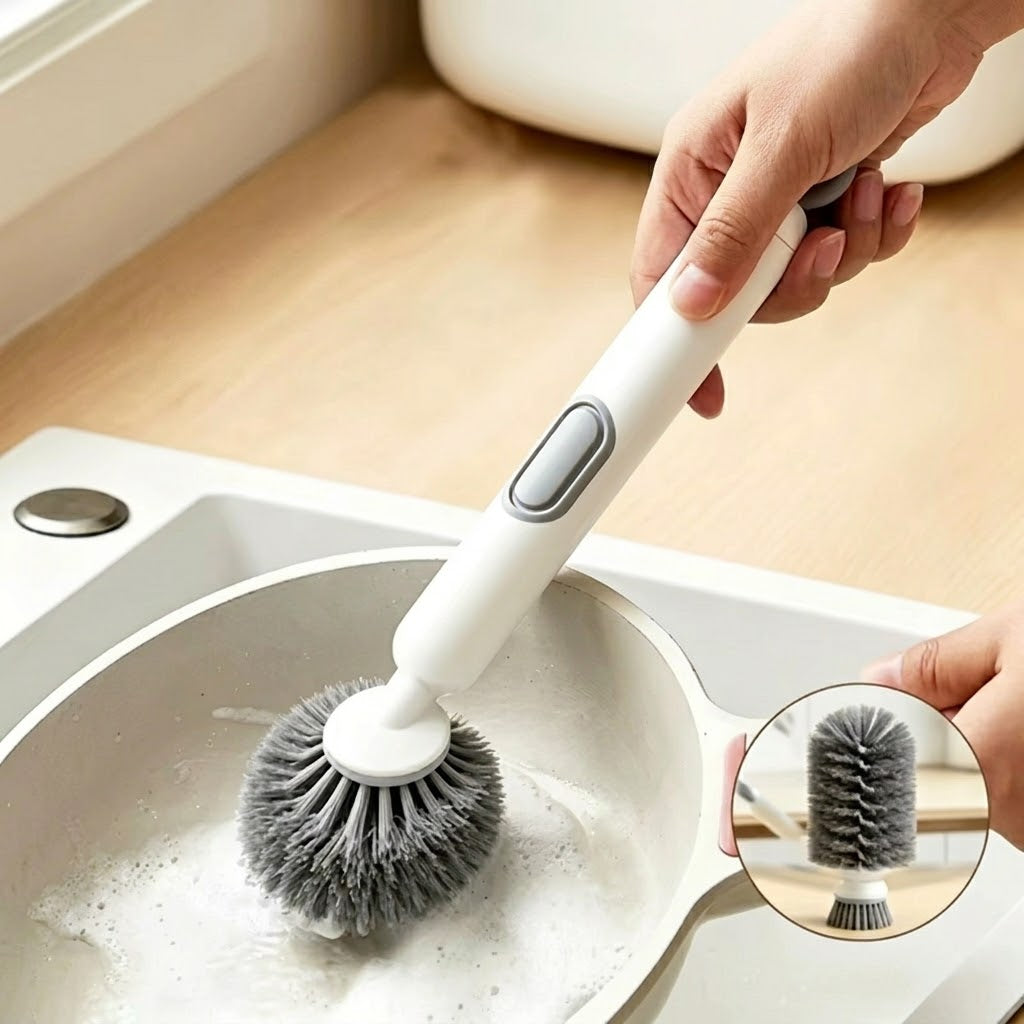 Press Clean Soap Dispensing Pot Scrub Brush