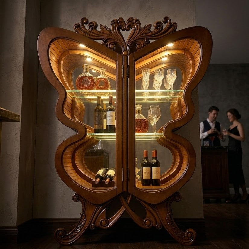 Butterfly Wing Wooden Wine Cabinet