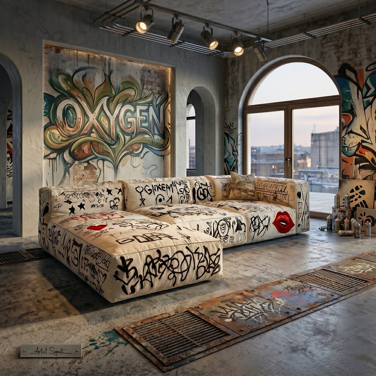 Street Art Graffiti Printed Sectional Sofa