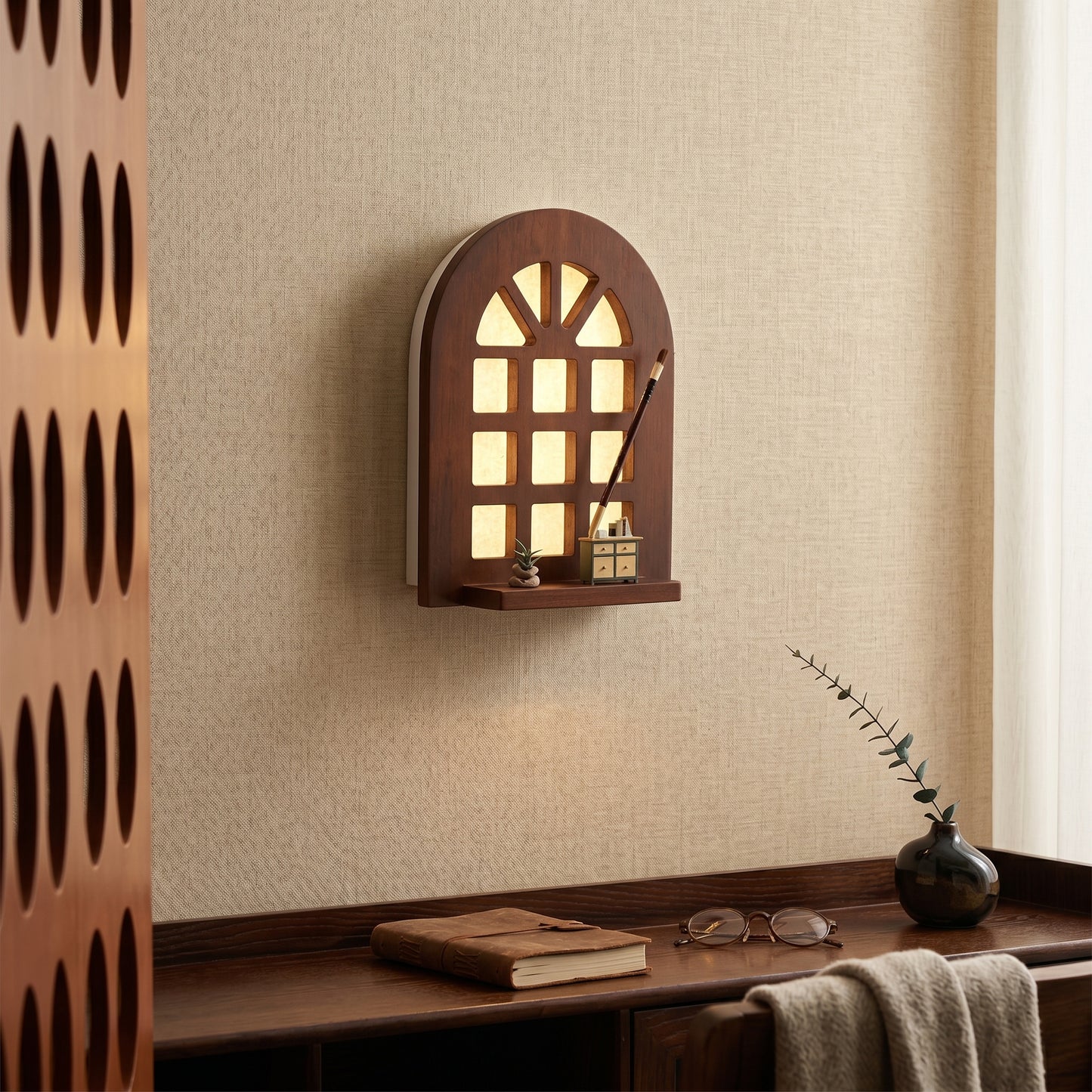 Warm Glow Arch Window Shelf Lamp