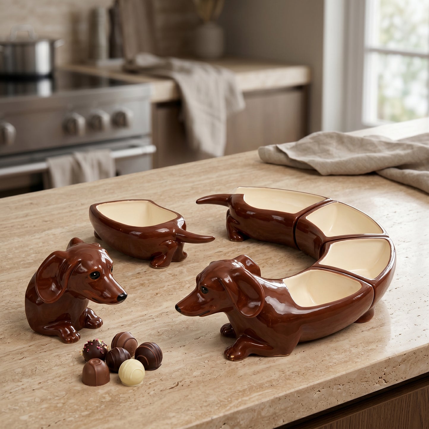 Good Boy Five-Piece Dachshund Ceramic Snack Serving Plate Set