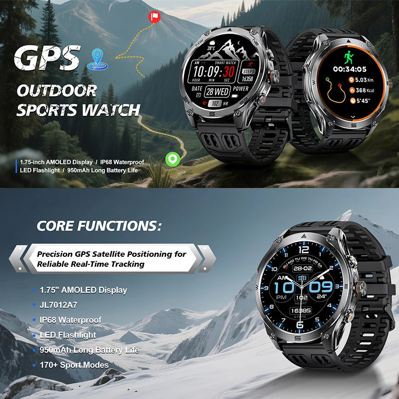 Advanced Sports GPS Waterproof Fitness Tracker Smartwatch