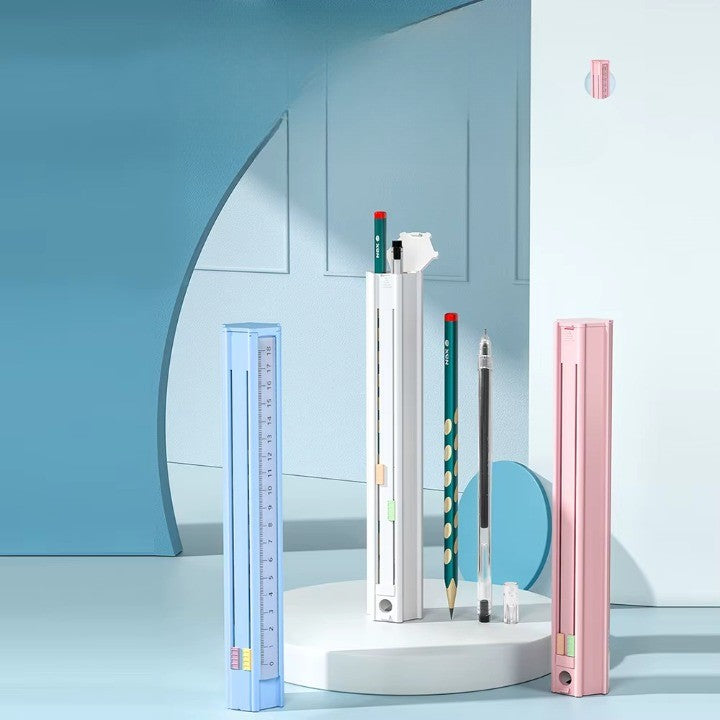 Slim Portable Multifunctional Ruler Pencil Holder