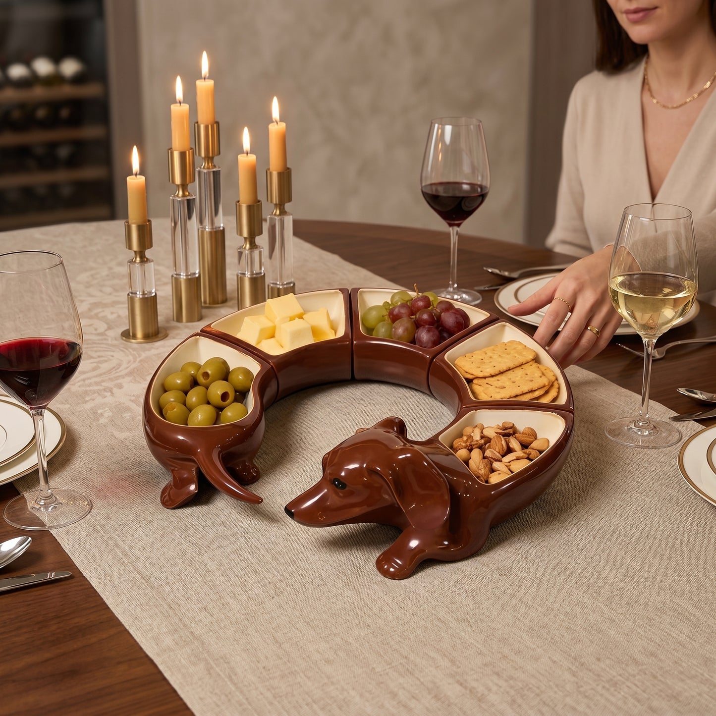 Good Boy Five-Piece Dachshund Ceramic Snack Serving Plate Set