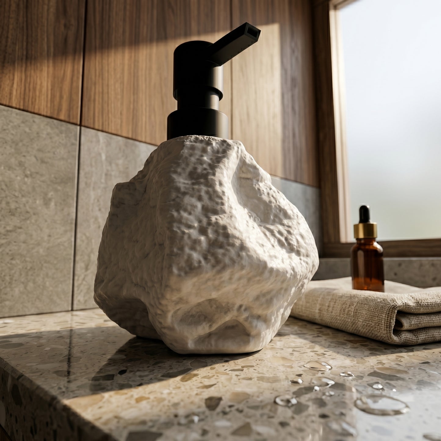 Sculptural Stone-Textured Ceramic Soap Dispenser