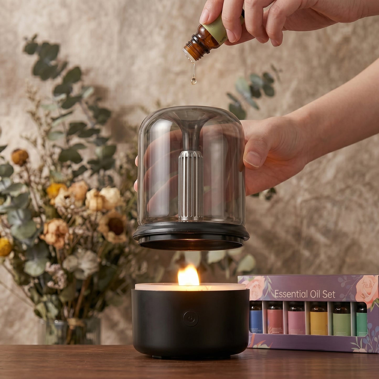 Modern Glass Dome Flame Effect Air Humidifier