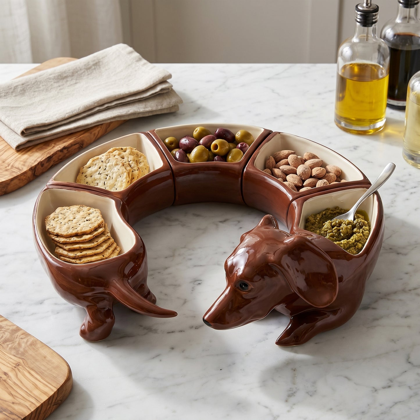 Good Boy Five-Piece Dachshund Ceramic Snack Serving Plate Set