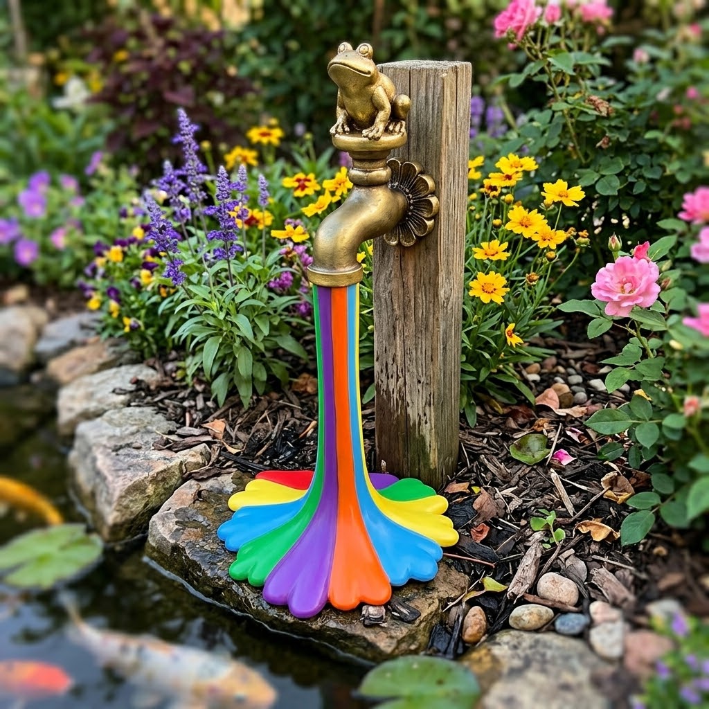 Flowing Rainbow Resin Statue Garden Decor