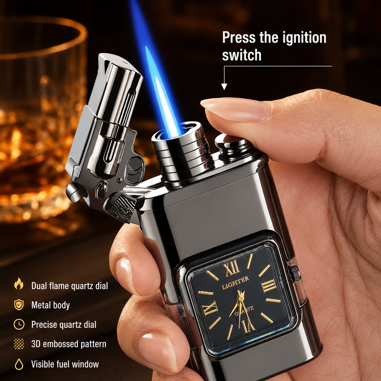 Twin Jets Quartz Dial Dual Flame Metal Lighter