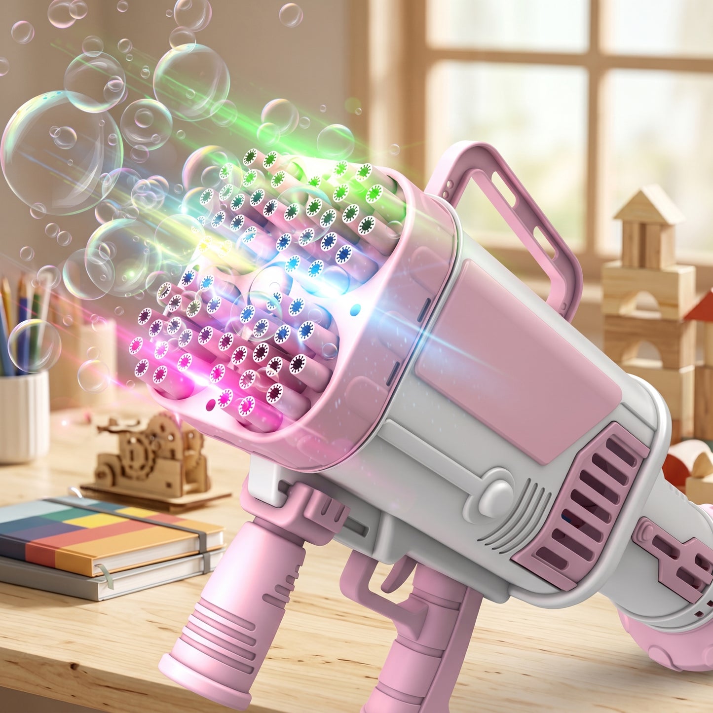 Automatic Flashing Rocket Launcher Bubble Gun