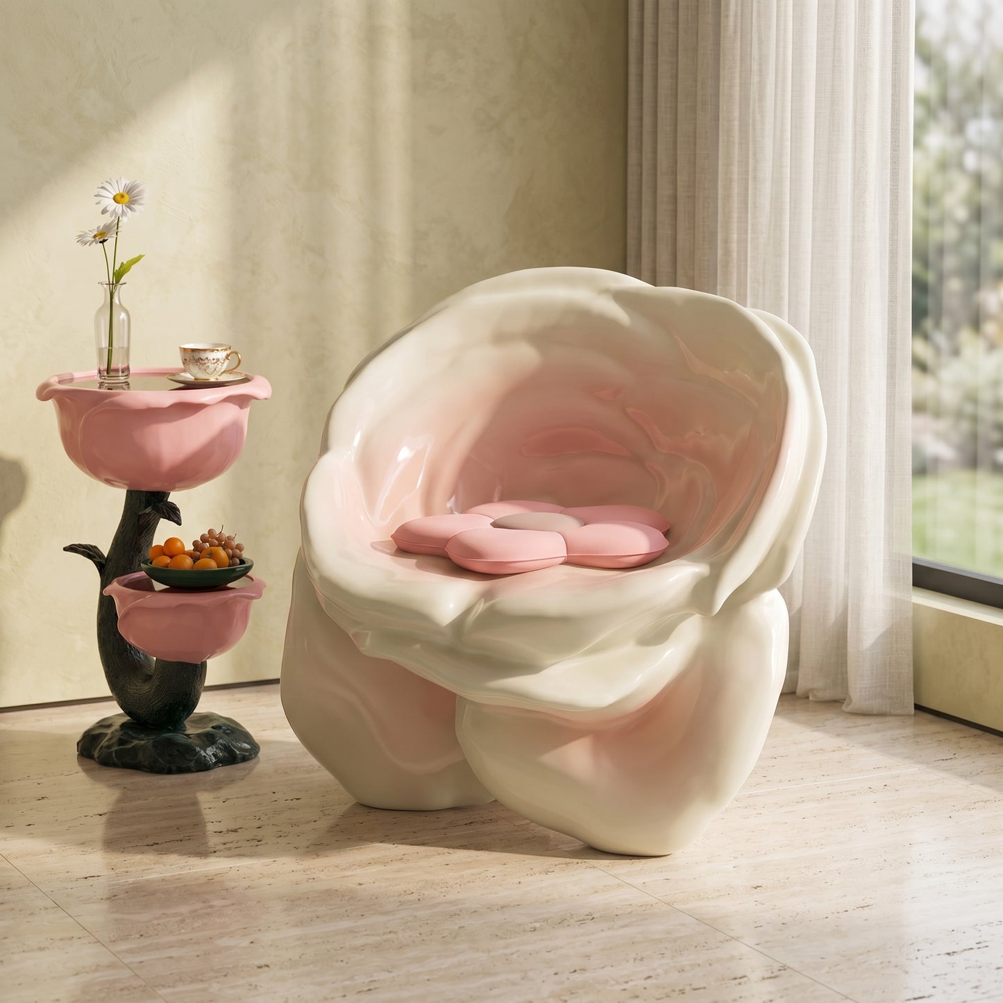 Artistic Rose Shape Accent Sculptural Chair