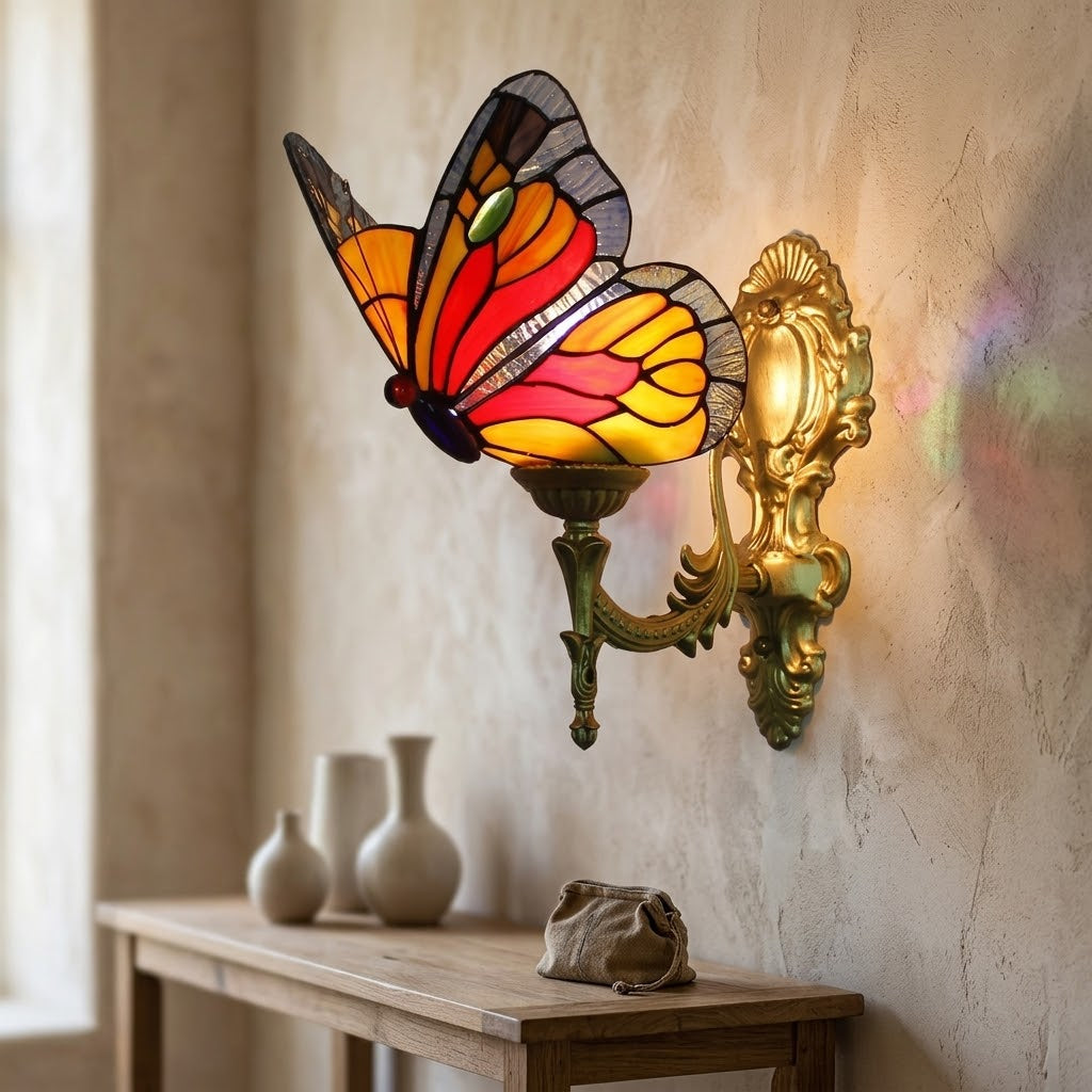 Prism Flight Stained Glass Butterfly Pyramid Wall Lamp