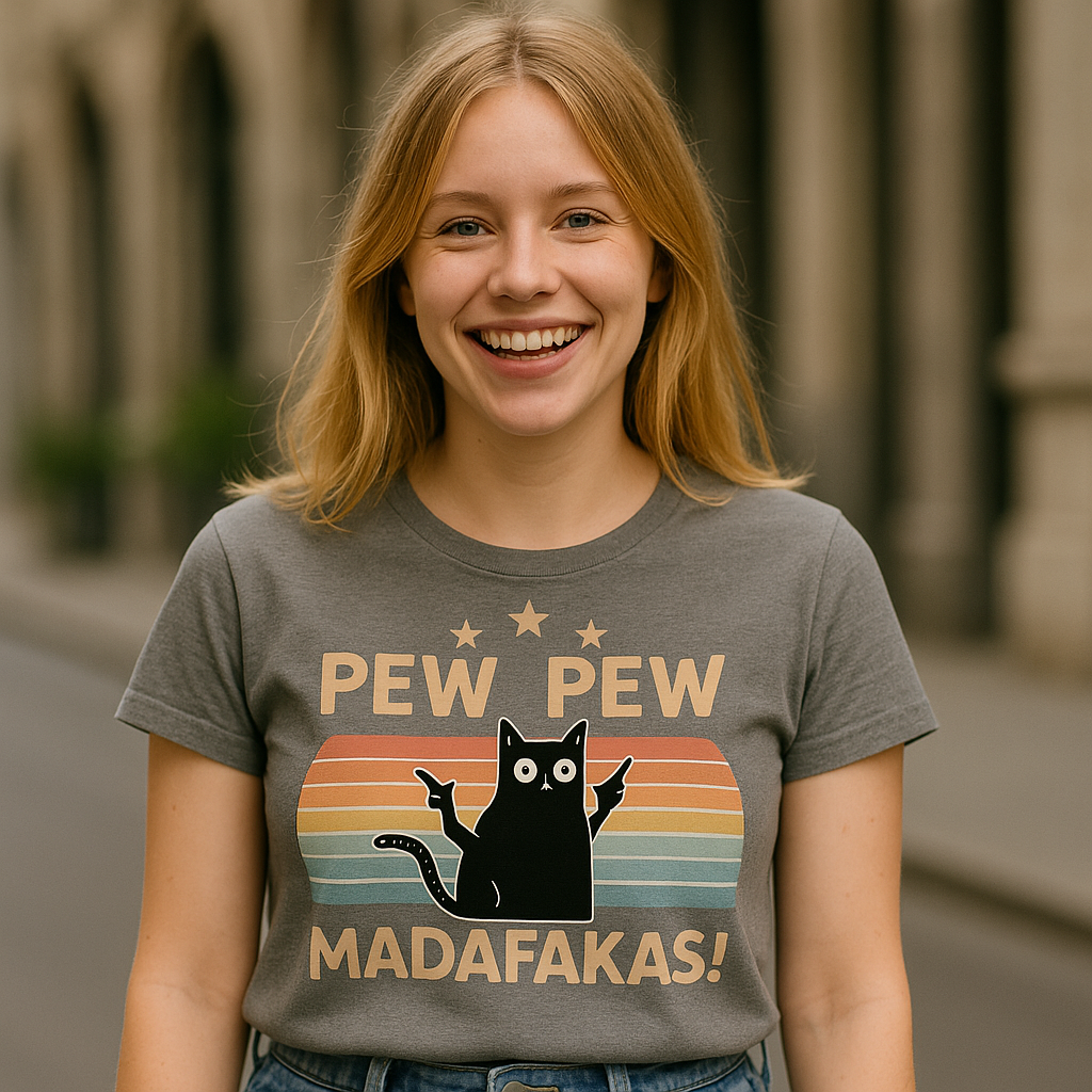 Pew Pew Funny Cat Retro T-Shirt