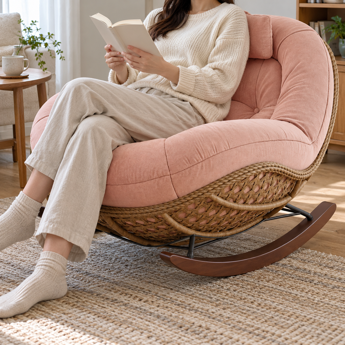 Intreccio Curved Rattan Cushioned Rocking Chair