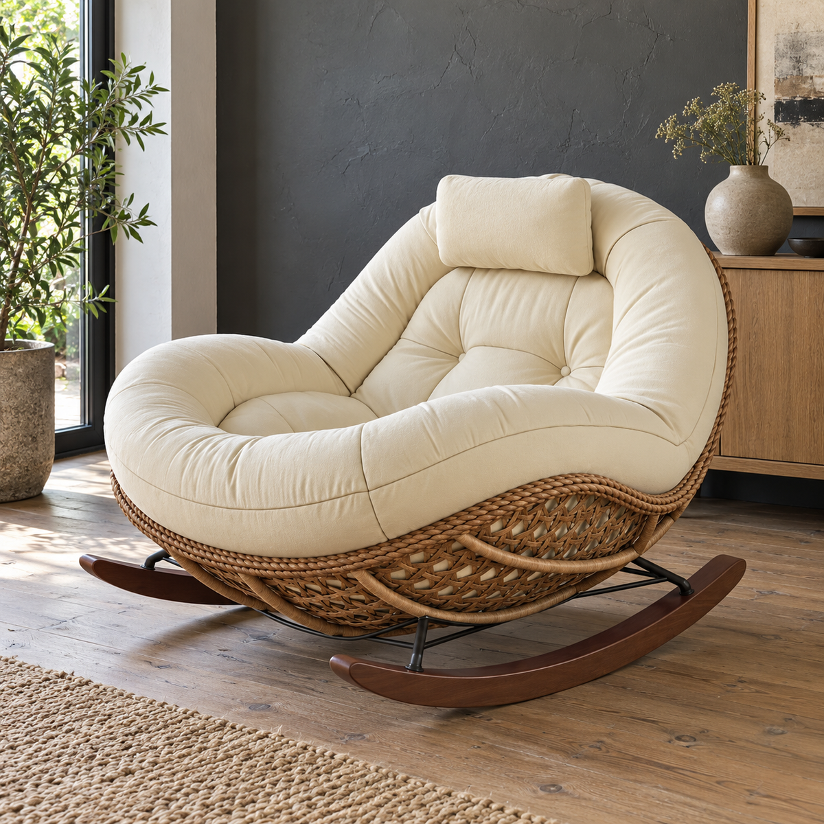 Intreccio Curved Rattan Cushioned Rocking Chair