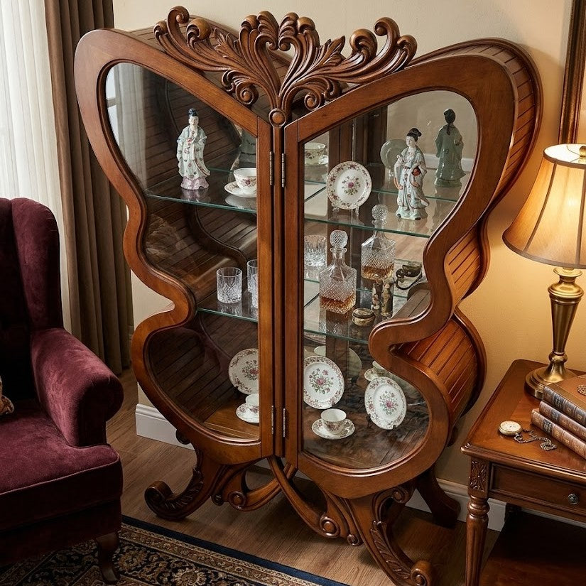 Butterfly Wing Wooden Wine Cabinet